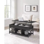 Mesa de centro elevable, Mesa de centro elevable con estante de almacenamiento, compartimentos ocultos y tapa elevable