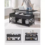 Mesa de centro elevable, Mesa de centro elevable con estante de almacenamiento, compartimentos ocultos y tapa elevable