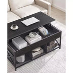 Mesa de centro elevable, Mesa de centro elevable con estante de almacenamiento, compartimentos ocultos y tapa elevable