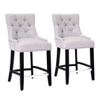 WestinTrends 24 Linen Tufted Buttons Upholstered Wingback Counter Stool (Set of 2), Light Gray