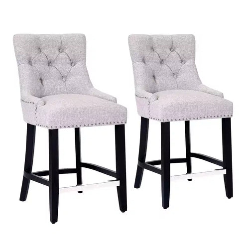 WestinTrends 24 Linen Tufted Buttons Upholstered Wingback Counter Stool (Set of 2), Light Gray