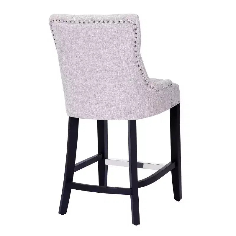 Taburete de mostrador tapizado con respaldo alto y 24 botones de lino (paquete de 2), gris claro