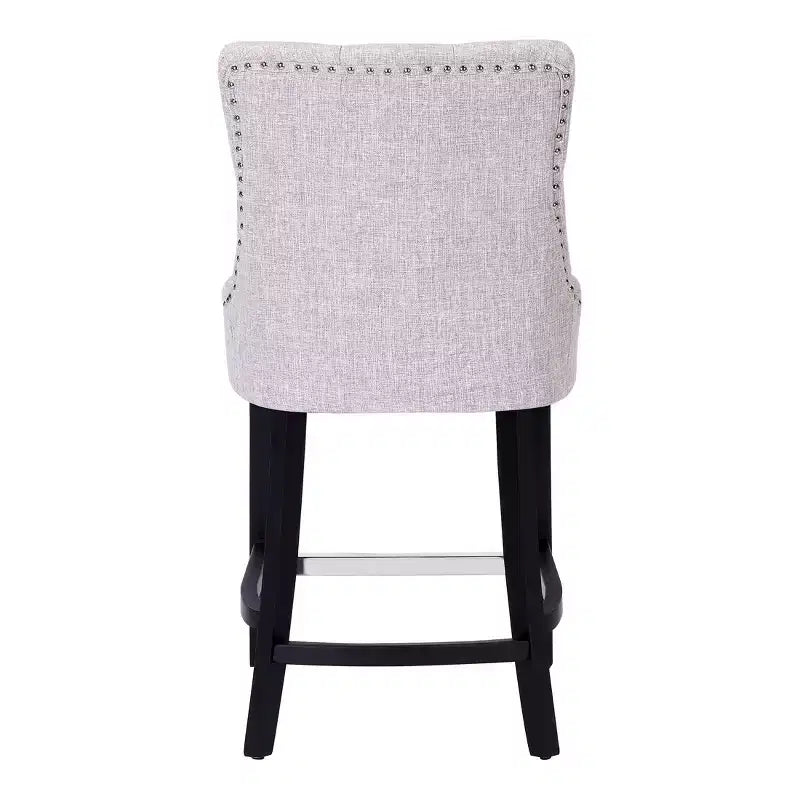 Taburete de mostrador tapizado con respaldo alto y 24 botones de lino (paquete de 2), gris claro