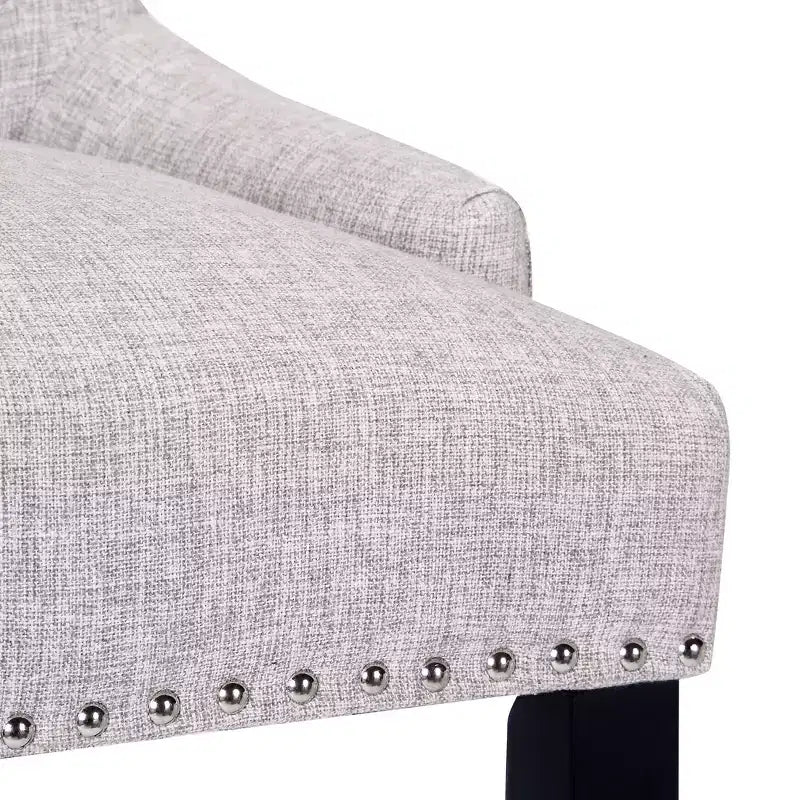 Taburete de mostrador tapizado con respaldo alto y 24 botones de lino (paquete de 2), gris claro